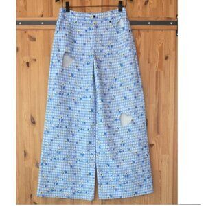 NWOT FOR LOVE AND LEMONS WIDE LEG PANSY BLUE GRID BAGGY DENIM JEANS SIZE S